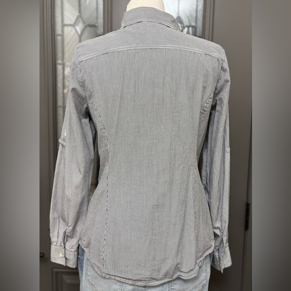 Tommy Hilfiger Women’s Black Pin Striped Long Sleeve Button Front | Size M - Picture 5 of 9
